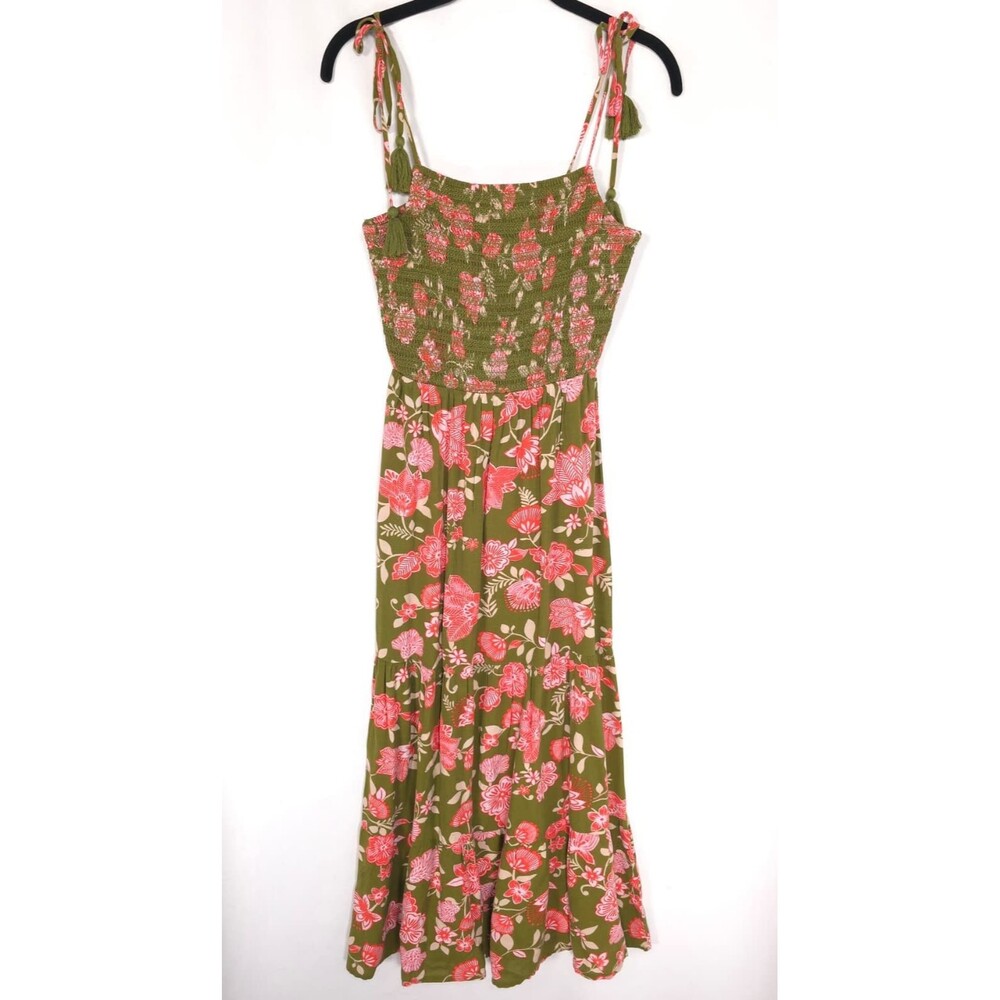 PATRONS OF PEACE Women New Maxi Dress XS Tropical Floral Smocked Tassel J2897F58 - Picture 8 of 11